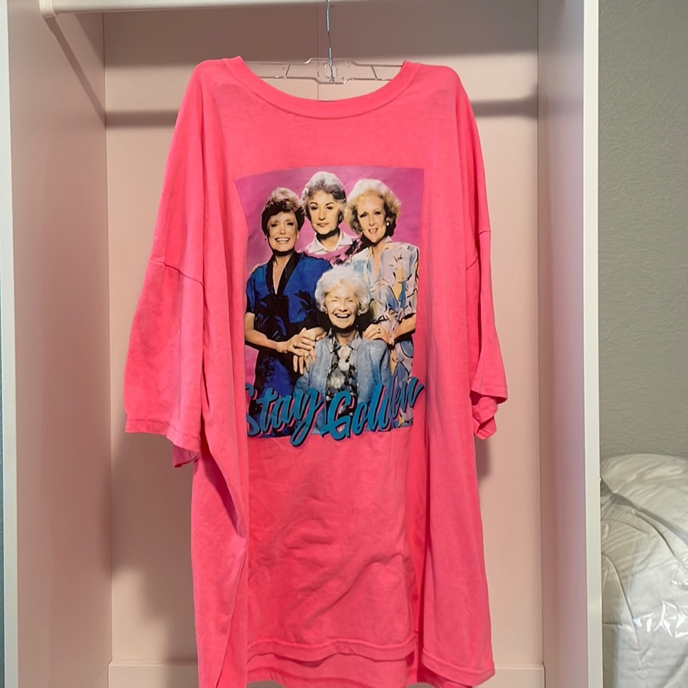 bright pink oversized golden girls t shirt.
